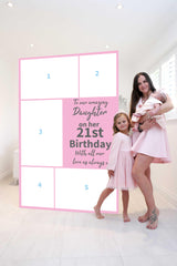 Mother and children with Daughter's 21st Birthday Mega Card