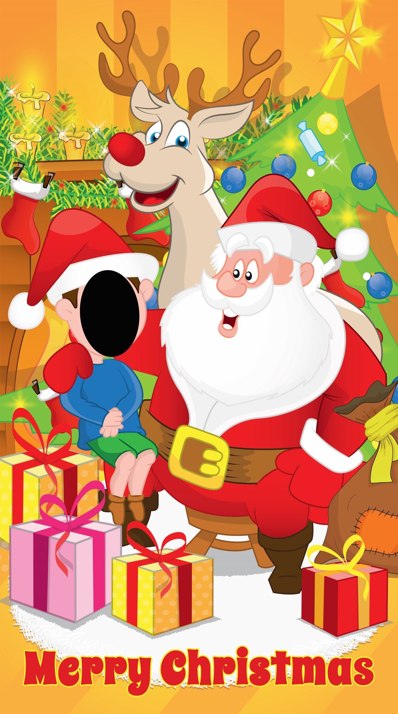 Fireplace Santa & Child 1 Christmas Face in the Hole Board
