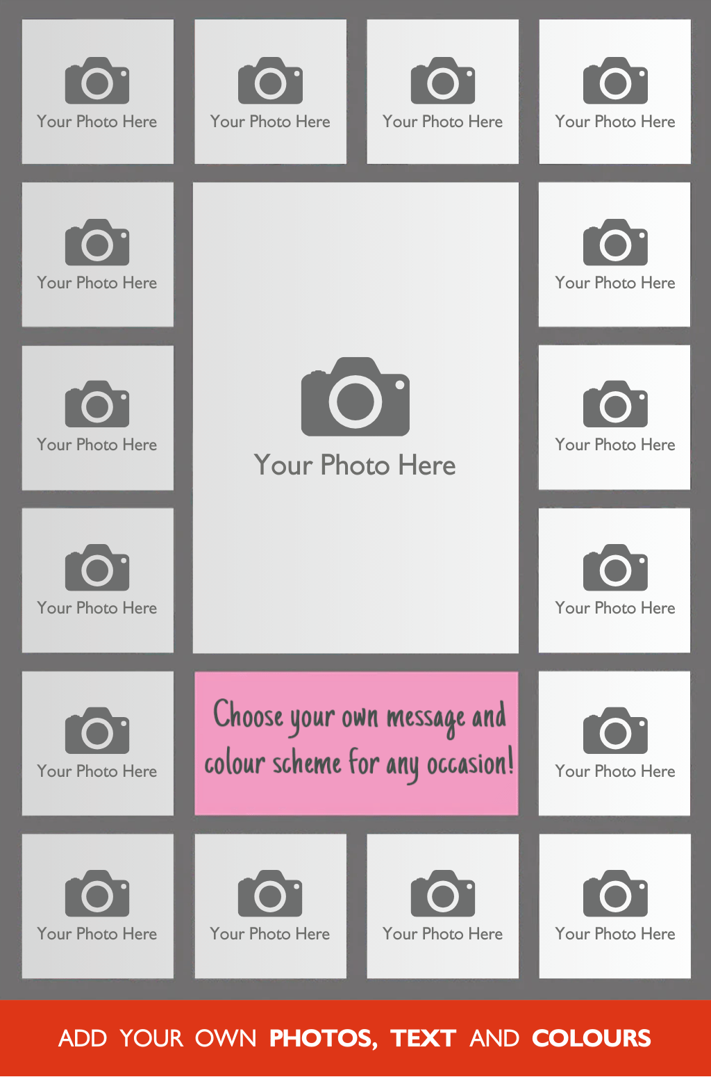 17 Photo Collage Mega Card layout with 17 photo spaces and a message panel