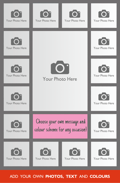 17 Photo Collage Mega Card layout with 17 photo spaces and a message panel
