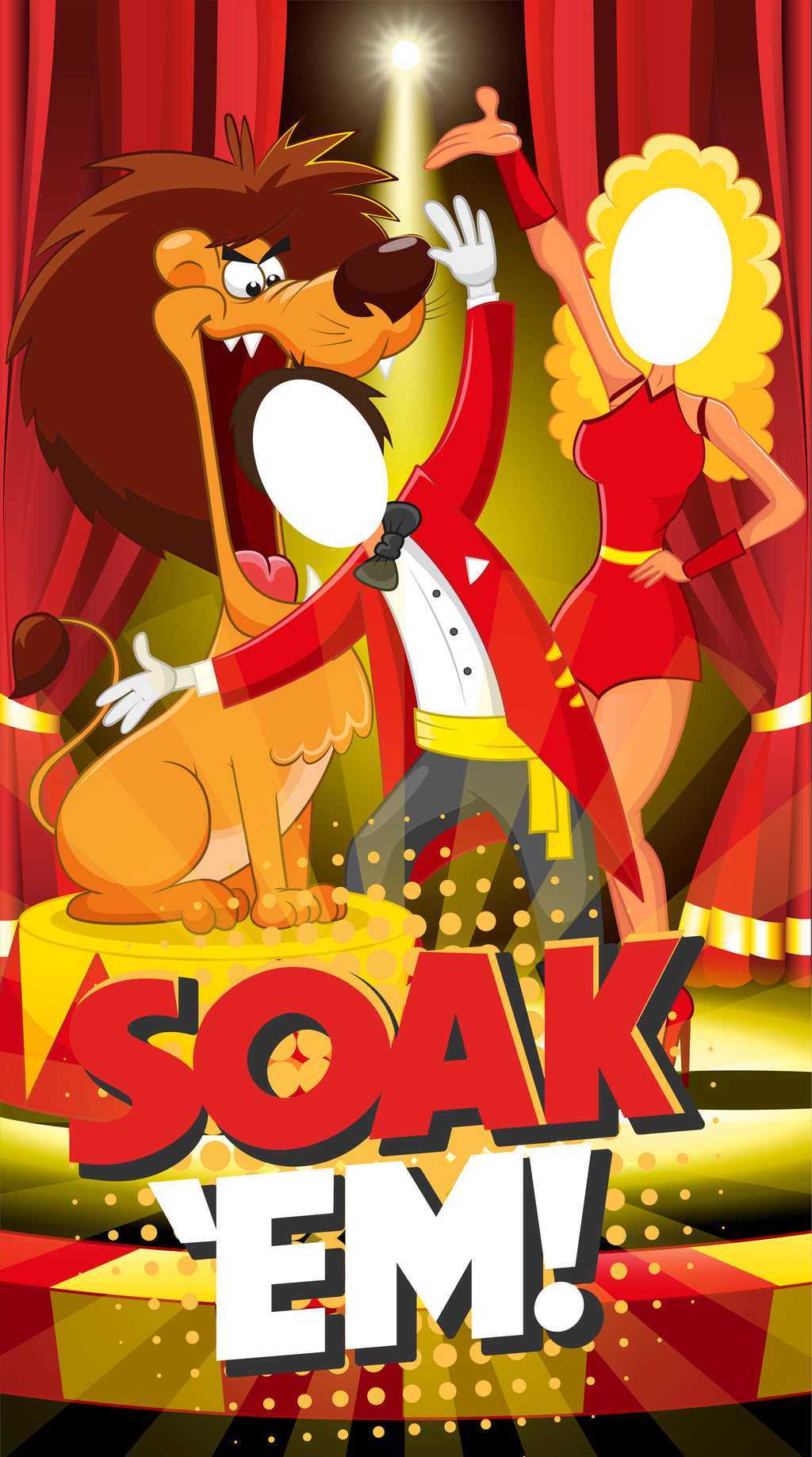 Lion Tamer wet sponge throwing board design, Soak 'Em!