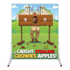 Castle & Stocks wet sponge throwing board with a face in the stocks
