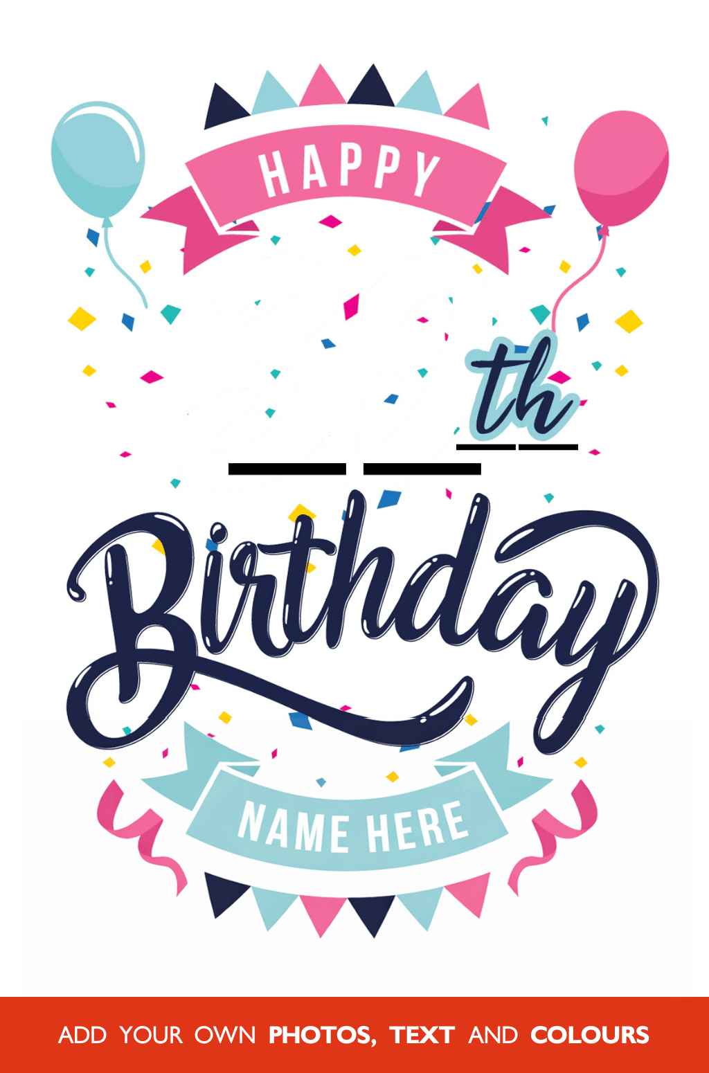 Custom Birthday Mega Card design, Happy Birthday with an age and name to personalise