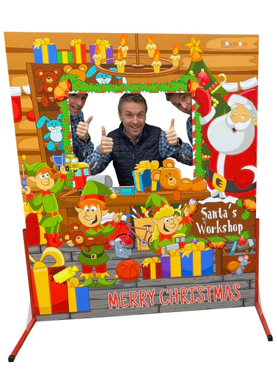 Santa's Workshop Christmas Photo Stand-in board with faces