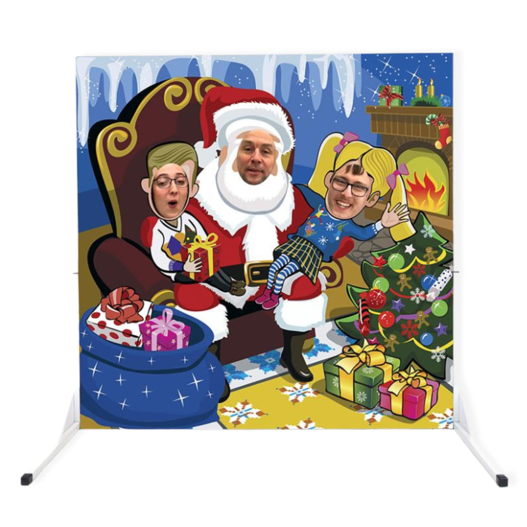 Santa's Grotto face in the hole board, front view with faces in the holes