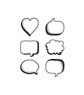 Six blank speech bubble shapes, including a heart and a cloud