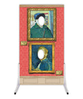 Van Gogh 2 face hole board, two framed Van Gogh portraits with empty face holes