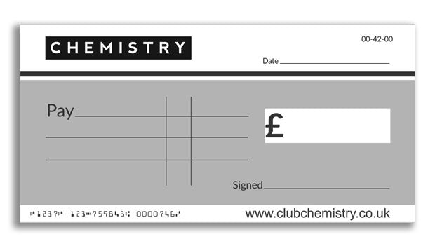 Example giant cheque design with a company name and blank pay line