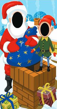 Side view of Santa & Elf Helper Christmas Photo Cutout Board design