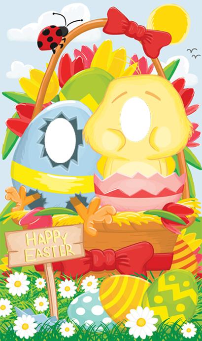 easter egg hunt and chick face in the hole board
