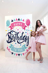 mother and 2 daughters posing with Birthday Mega Card