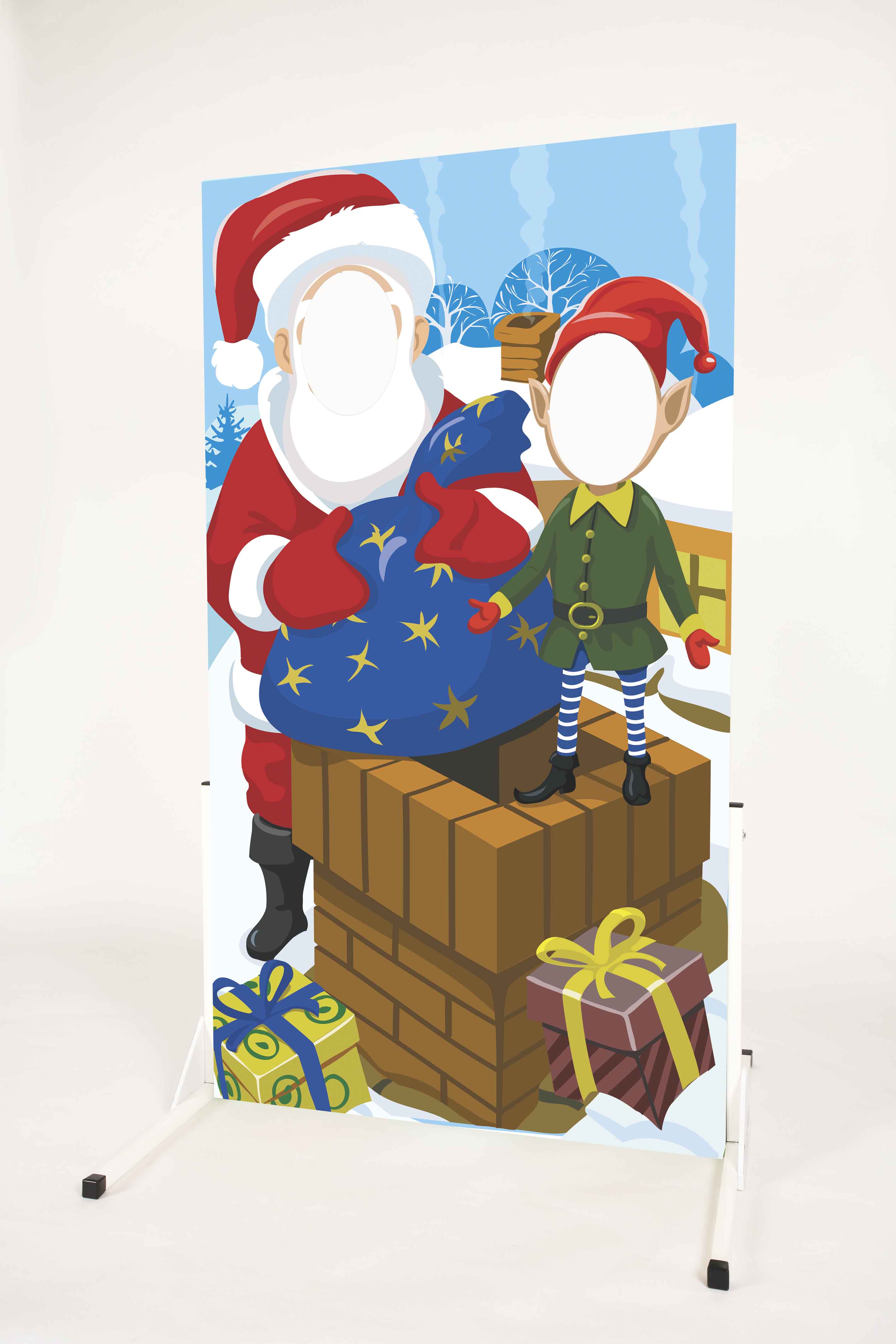 Side view of Santa & Elf Helper Christmas Photo Cutout Board