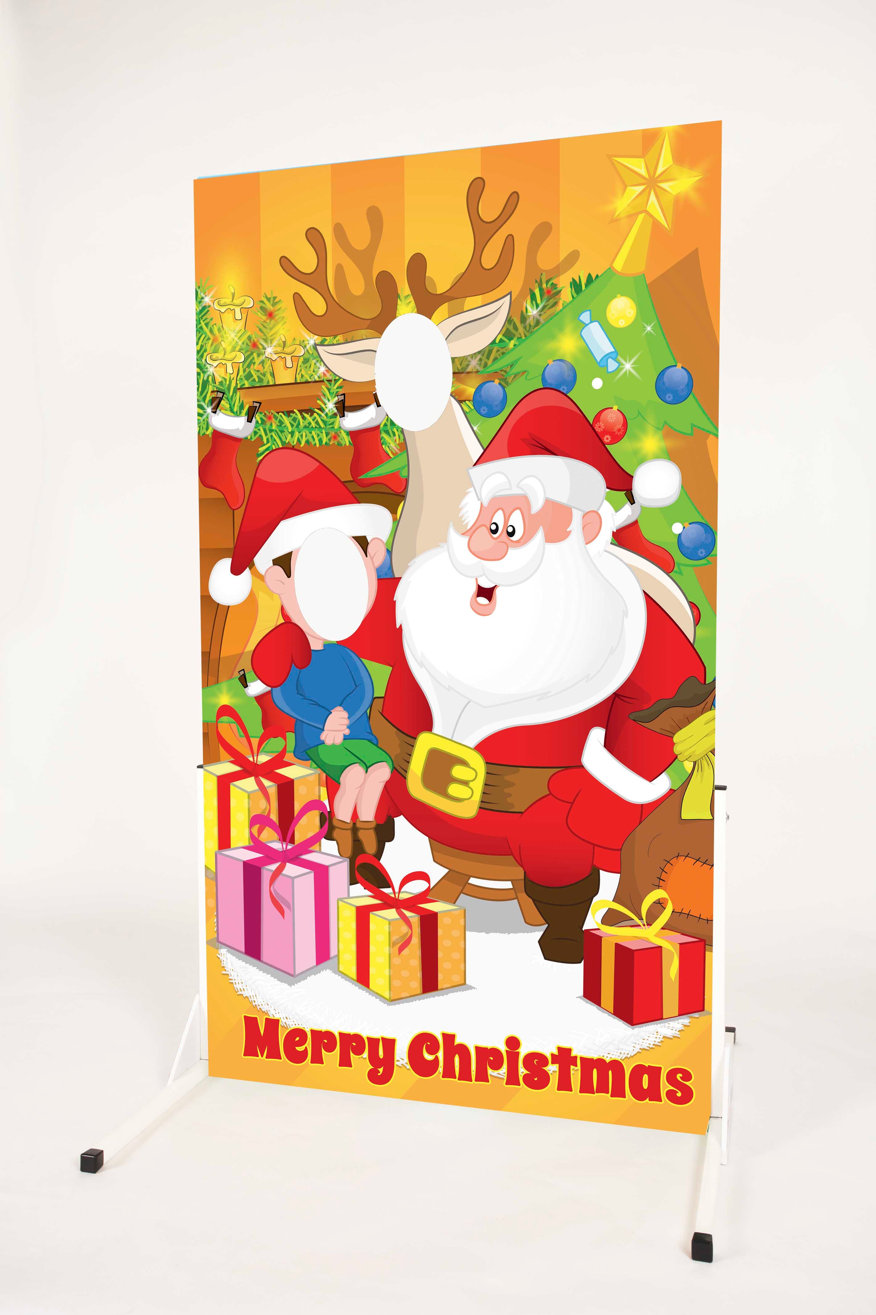 Fireplace Santa and Child Christmas photo cutout board