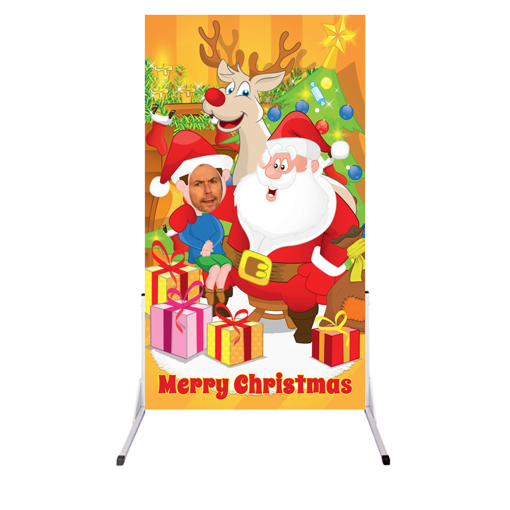 Festive photo cutout Fireplace Santa & Child 1 design