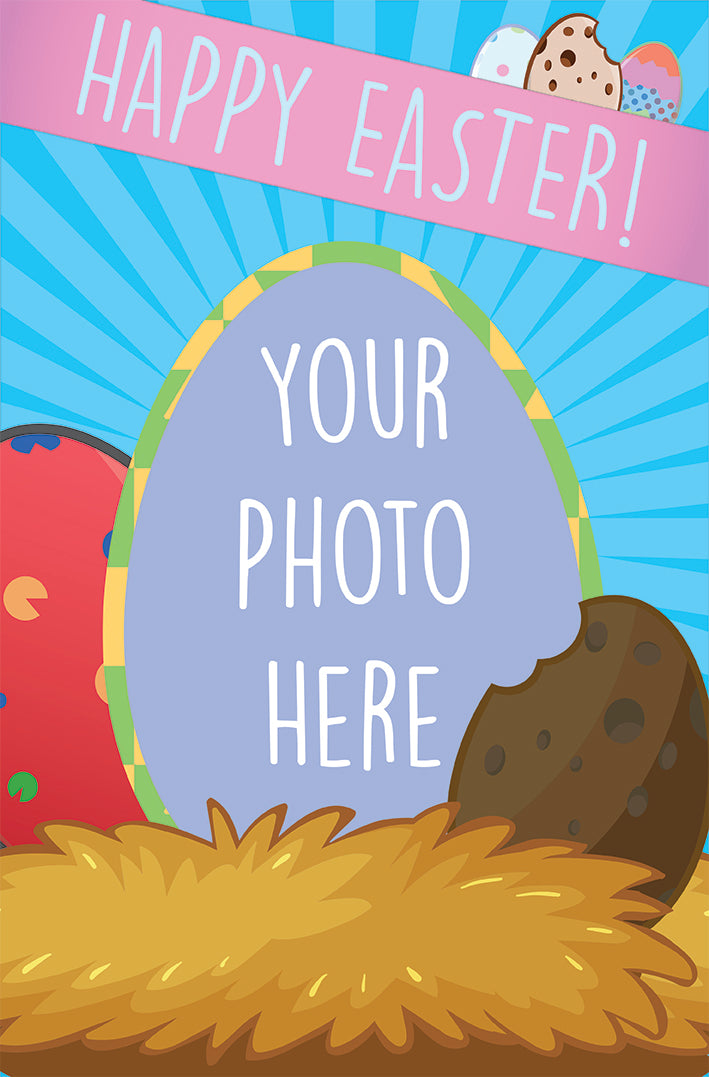 Easter Egg Photo Upload Mega Card design, Your Photo Here inside an Easter egg